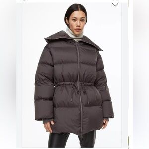 H&M oversized down puffer - dark brown - size S